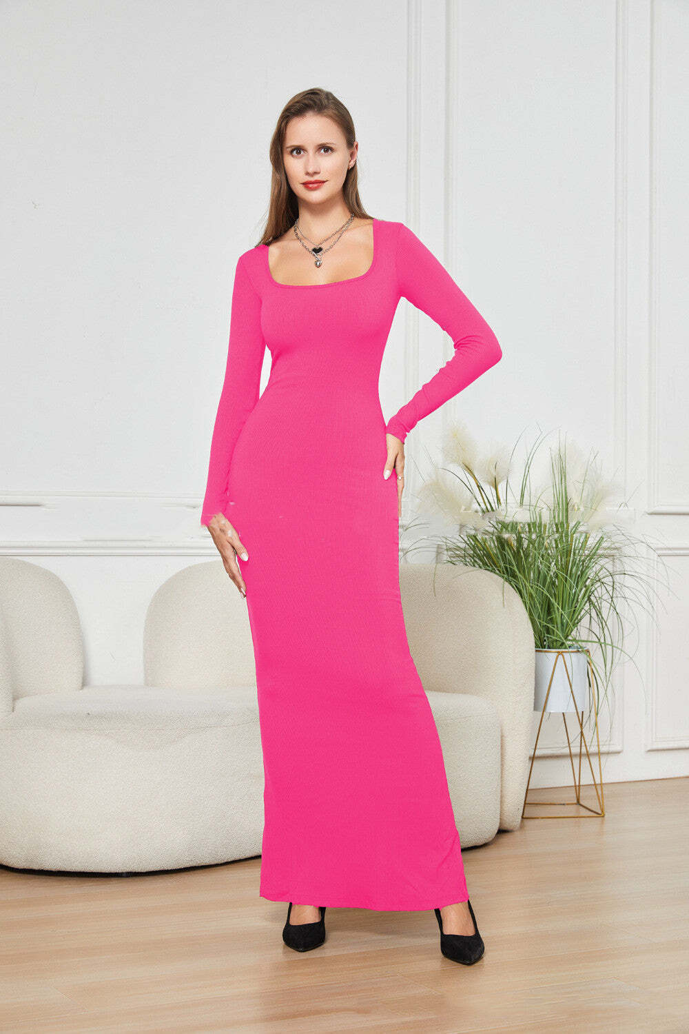Belly Contracting Hip Lifting Long Sleeve Narrow Dress