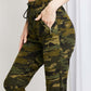 LOVEIT Full Size Camouflage Drawstring Waist Zipper Detail Joggers