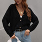 Cable-Knit Ribbed Trim V-Neck Cardigan