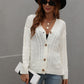 Cable-Knit Ribbed Trim V-Neck Cardigan