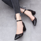 Thick heel high heels fashion color matching buckle shoes