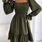 Flared Long Sleeve Dresses Women Square Neck Ruffled Swing Dress