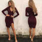 New V Collar Knitted Cotton Long Sleeved Skinny Dress