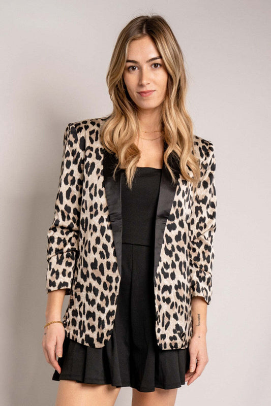 ee:some Full Size Animal Print Contrast Trim Blazer