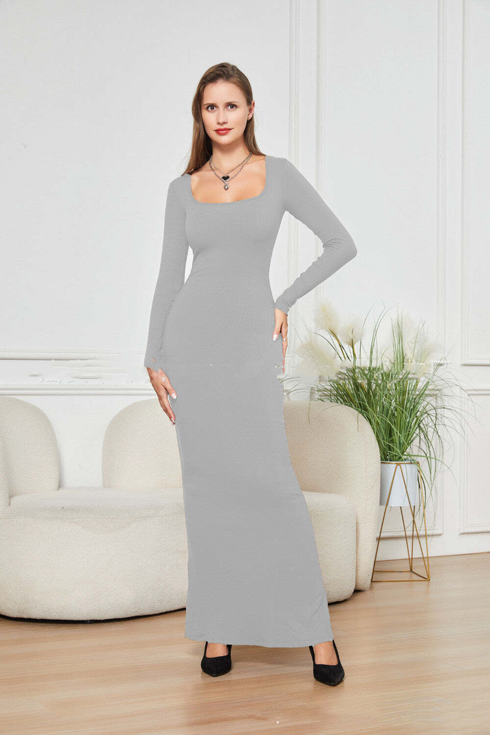 Belly Contracting Hip Lifting Long Sleeve Narrow Dress