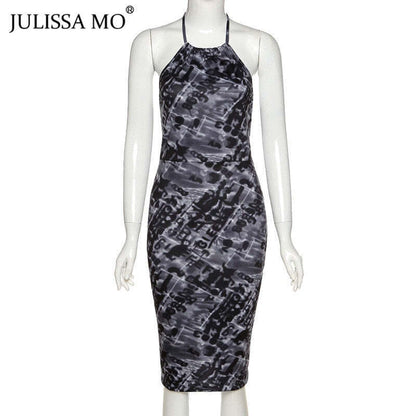 JULISSA MO Summer Sexy Backless Print Dress Women Sleeveless