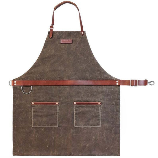 Rugged Men's Apron - Waxed Canvas - Dark Oak