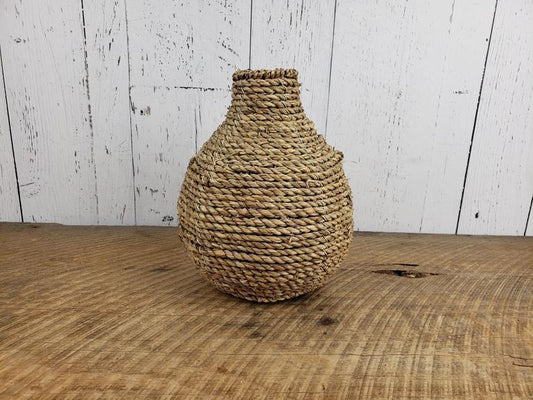 Vintage Weaved Wicker & Metal Vase