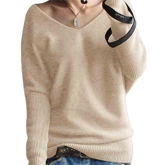 Oversize Sweater Women V-Neck Wool Autumn Winter Long Sweater