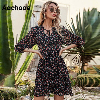 Aachoae Women Floral Print Holiday Chiffon Dresses 2021