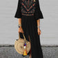 Bohemian Floral Print Flare Sleeve High Split Long Maxi Dress