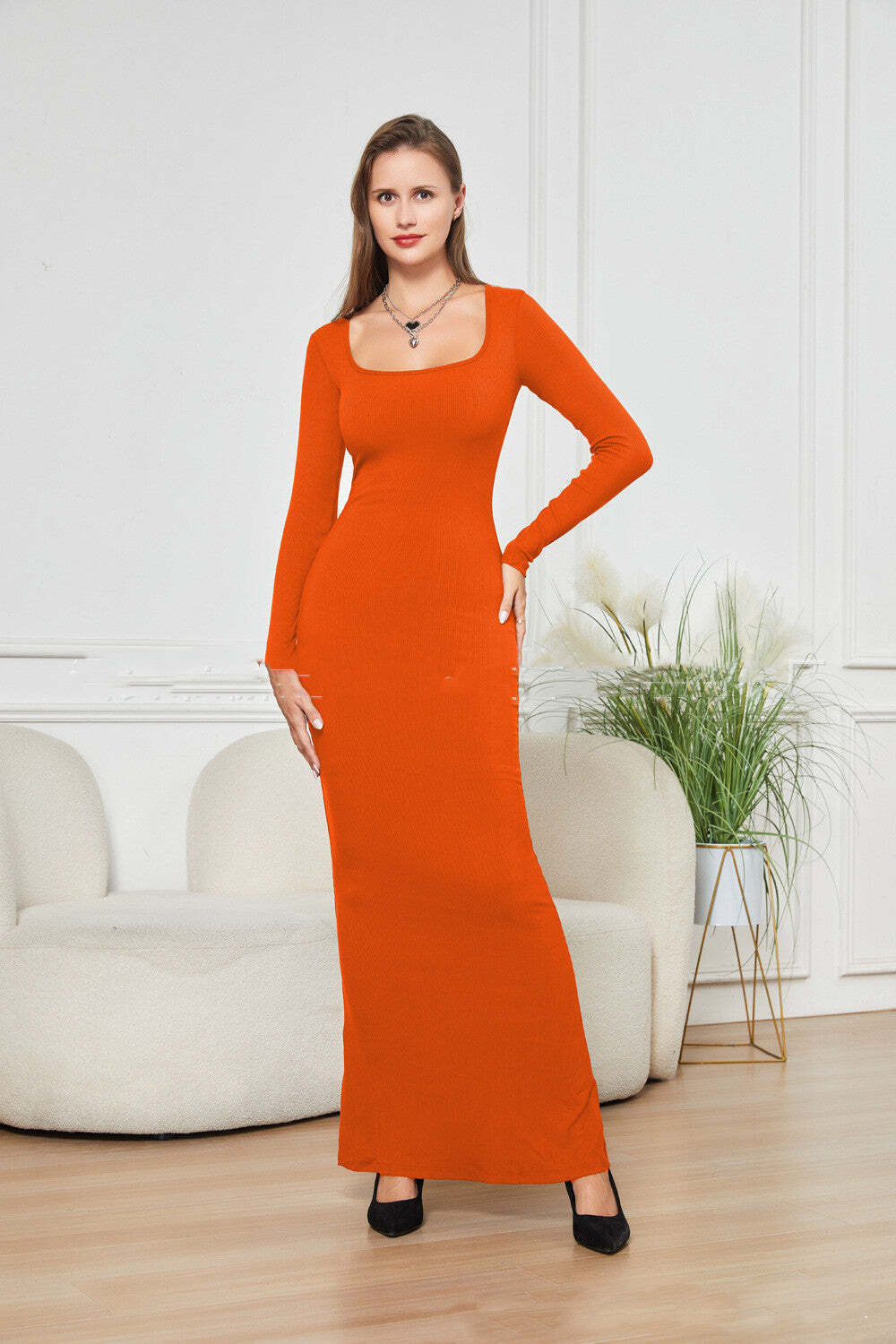 Belly Contracting Hip Lifting Long Sleeve Narrow Dress