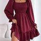 Flared Long Sleeve Dresses Women Square Neck Ruffled Swing Dress