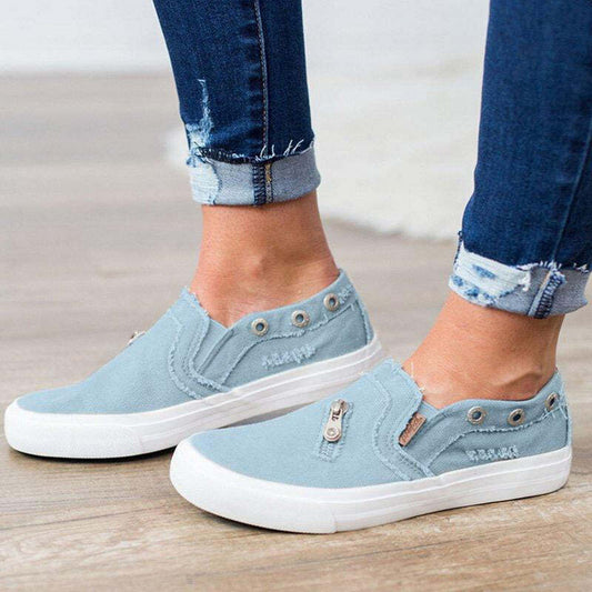 Canvas loafers denim zip slippers