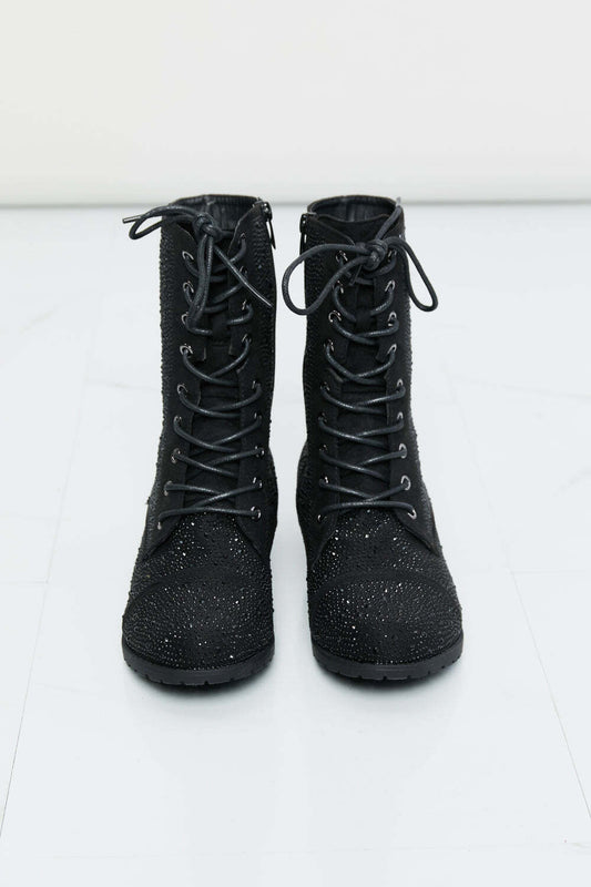 Forever Link Rhinestone Lace-Up Combat Booties