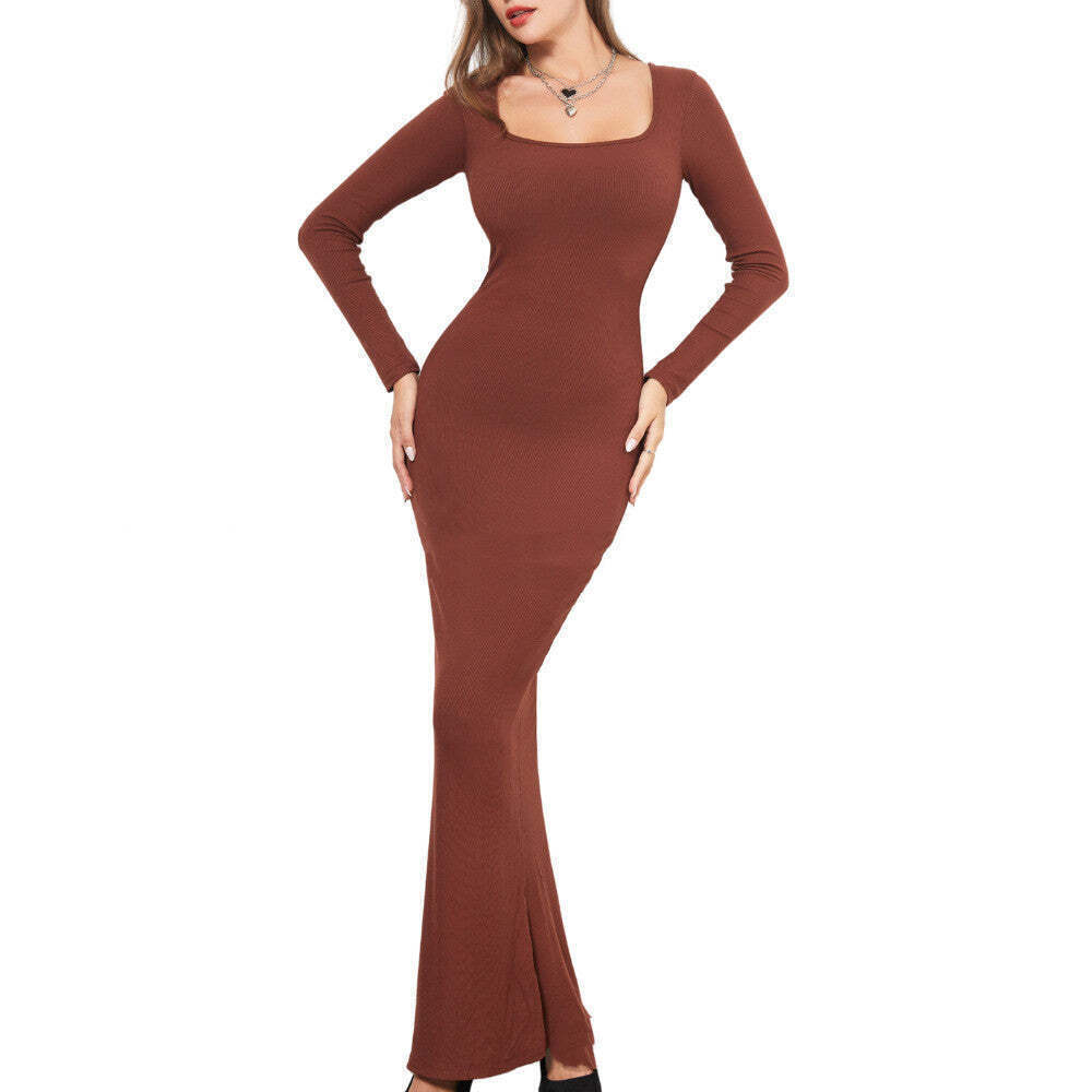 Belly Contracting Hip Lifting Long Sleeve Narrow Dress