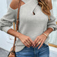 Crisscross Cold-Shoulder Rib-Knit Sweater