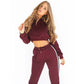 Cotton Sportswear Suit Short Hooded Sweatshirt and Straight Pants