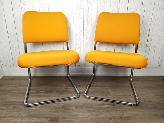 Vintage Set of Two Cantilever Tubular Chrome Chairs