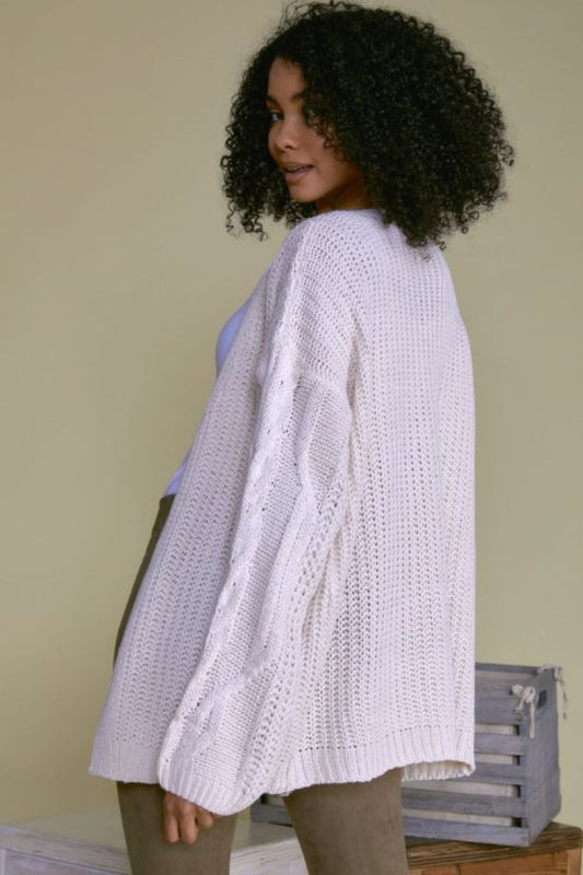 Davi & Dani Full Size Cable-Knit Open Front Cardigan