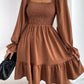 Flared Long Sleeve Dresses Women Square Neck Ruffled Swing Dress