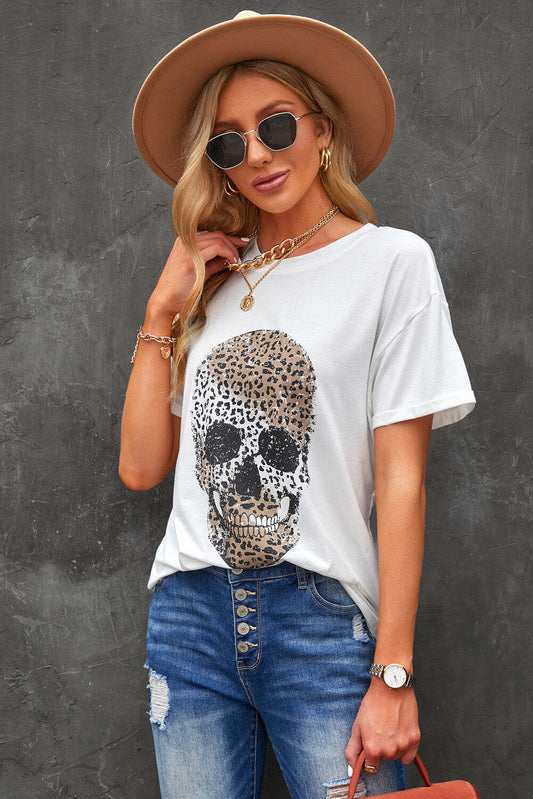 Leopard Skull Graphic Tee Shirt