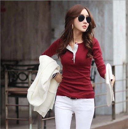 Women solid long sleeve basic shirt