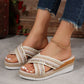 Linen Wedge Sandals Summer Ethnic Style Cross-strap Sandals