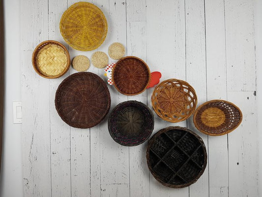 Vintage Farmhouse Set of 12 Wall Wicker Baskets