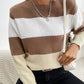 Tricolor Striped Crewneck Pullover Sweater