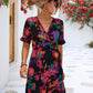 Printed Flounce Sleeve Tied Dress