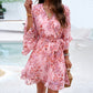 Summer Floral Print Short Sleeves Dress Lace Up