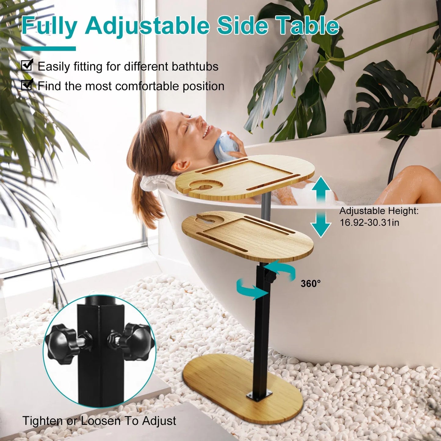 Bath Tub Tray Table, Liftable Freestanding Bamboo Bath Tray Caddy