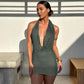 Women's Fashion Backless Lace-up Wool Dress