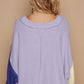 POL Exposed Seam Contrast V-Neck Lantern Sleeve Sweater