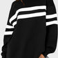 Lovelet Striped Round Neck Dropped Shoulder Sweatshirt