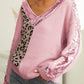 Leopard Sequin V-Neck Long Sleeve Sweater