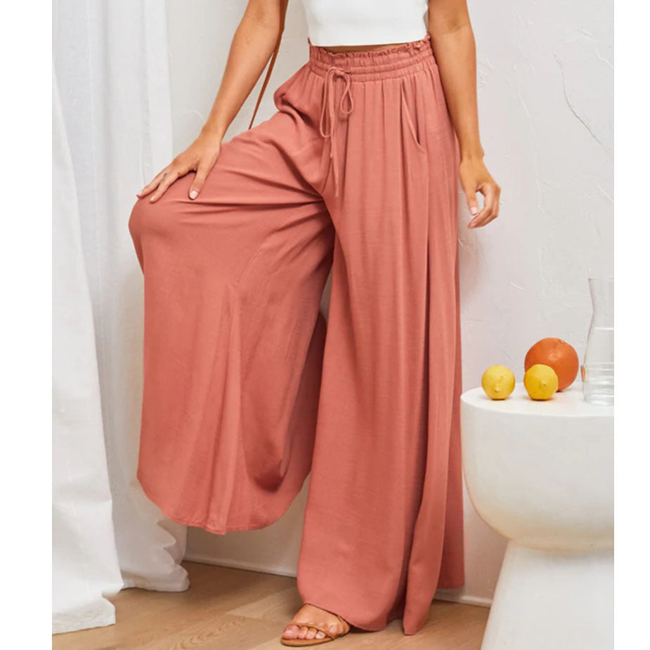 Flowers Printed Wide-leg Trousers Summer Casual Straight Pants