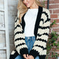 Striped Contrast Open Front Long Sleeve Cardigan