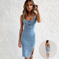 New U-neck Suspender Denim Dress