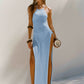 Strappy Halterneck Long Dress With Double Side Slits