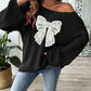 Bow Boat Neck Long Sleeve Sweater