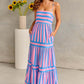 Summer Striped Printed Suspender Long Dress With Pockets