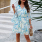 Summer Floral Print Short Sleeves Dress Lace Up