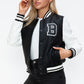 Love Me Now PU Leather Contrast Snap Down Bomber Jacket