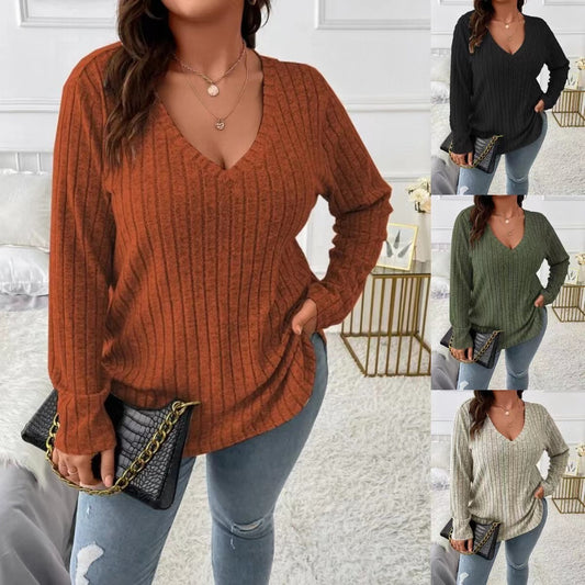 Fashion V-neck Long-sleeved T-shirt For Womenashion V-neck Long-sleeved T-shirt For Women