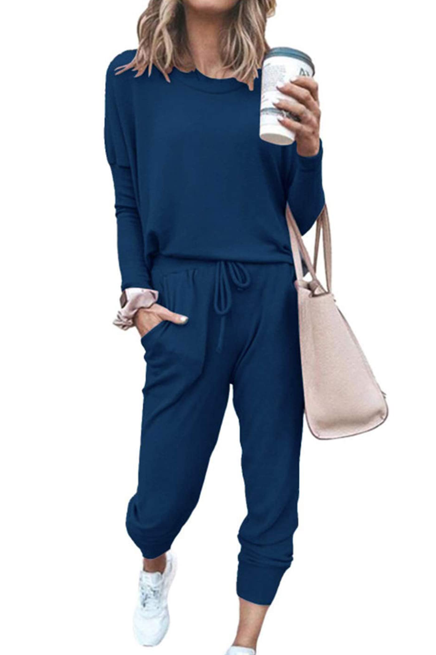 PRETTYGARDEN Women's 2023 Fall Two Piece Outfit Long Sleeve Crewneck Pullover Tops And Long Pants Tracksuit (Black,X-Large)