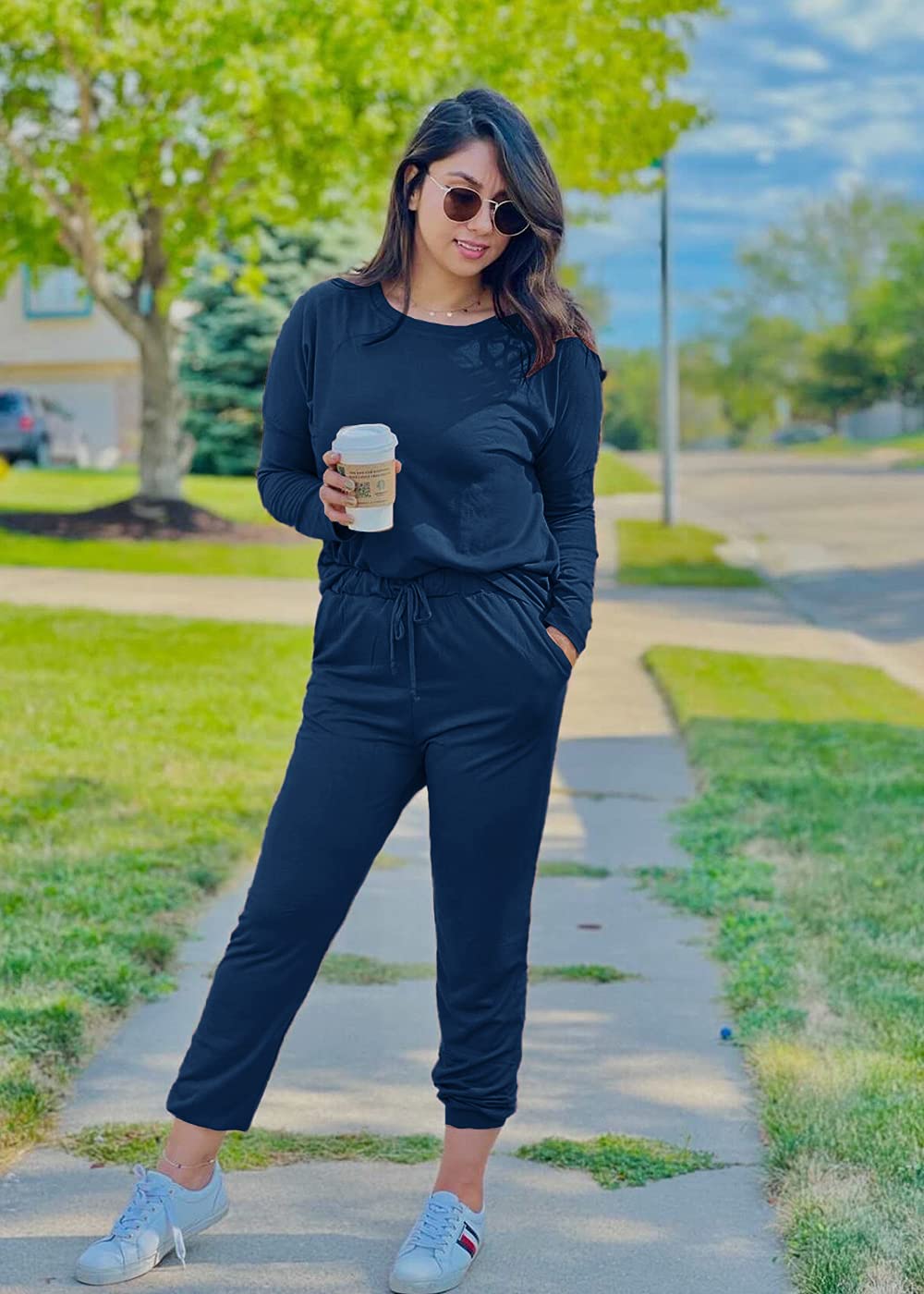 PRETTYGARDEN Women's 2023 Fall Two Piece Outfit Long Sleeve Crewneck Pullover Tops And Long Pants Tracksuit (Black,X-Large)