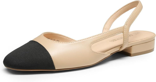 DREAM PAIRS Women's Flats, Square Toe Slingback Flats