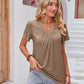 Solid Color Pleating V-neck Ruffled Sleeve Loose Top